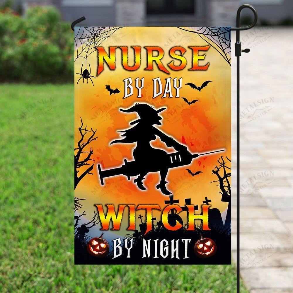 Halloween Flag Nurse By Day Witcch By Night Garden Flag