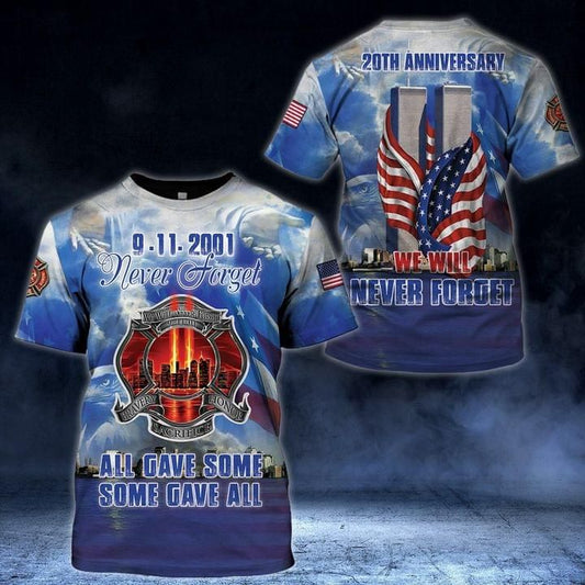 Patriot Day Shirt September 11th T-shirt 9-11-2001 Never Forget 20 Years Remembrance Firefighter Blue Shirt