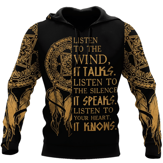 Native American Hoodie Listen To The Wind It Talks Listen To The Silence It Speaks Dreamcatcher Hoodie