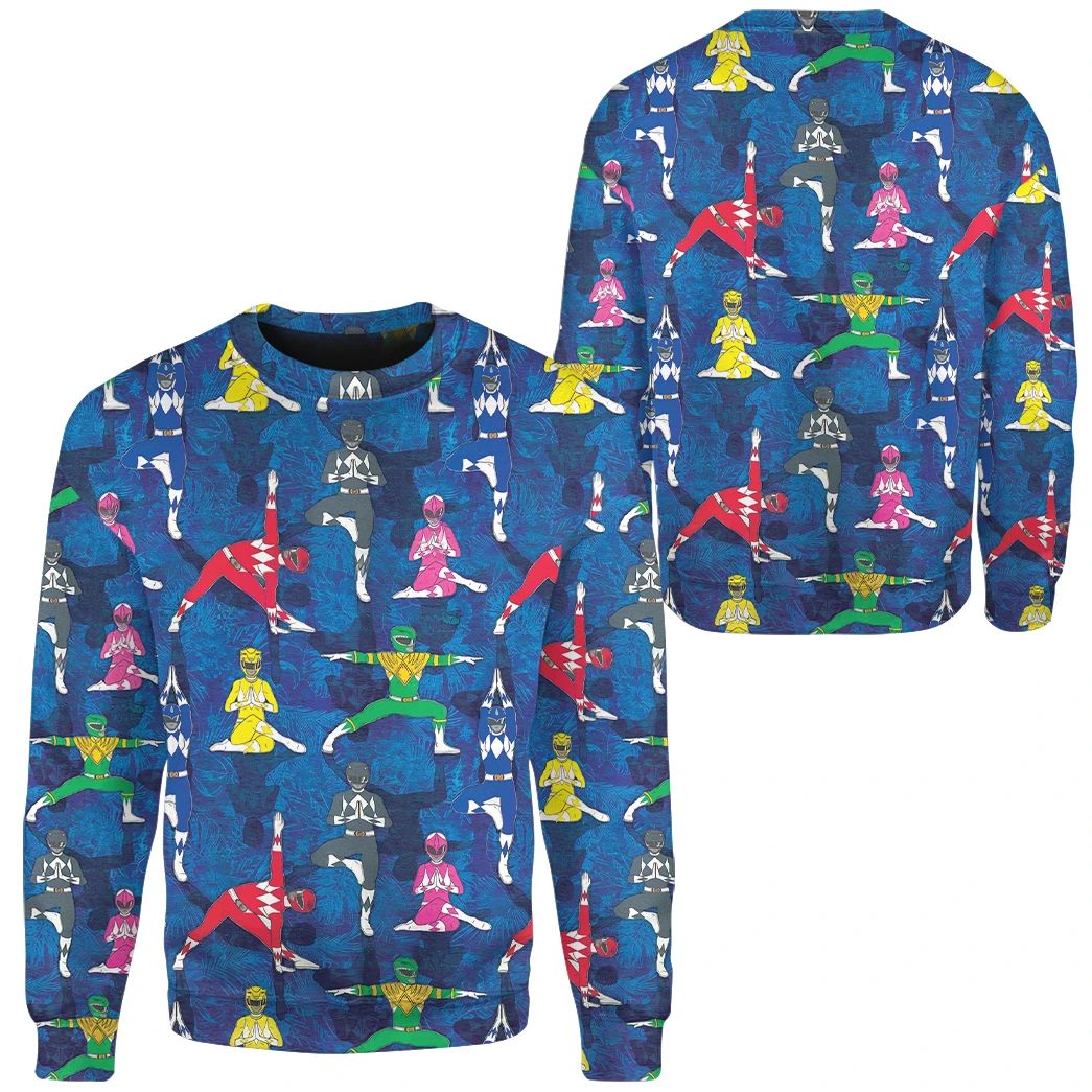 Power Rangers Ugly Sweater Mighty Morphin Power Rangers Yoga Blue Sweater