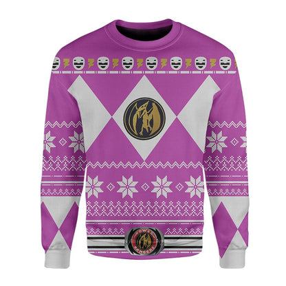 Power Rangers Ugly Sweater Mighty Morphin Pink Power Rangers Sweater