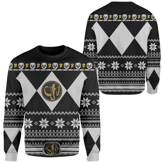 Power Rangers Ugly Sweater Mighty Morphin Black Power Rangers Sweater