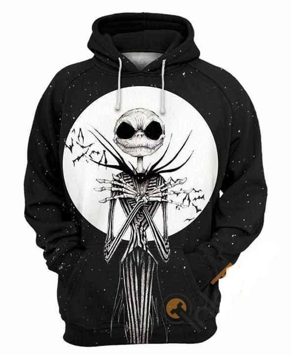 DN Halloween Hoodie Scary Jack Skellington Halloween Bat Moon Black Hoodie