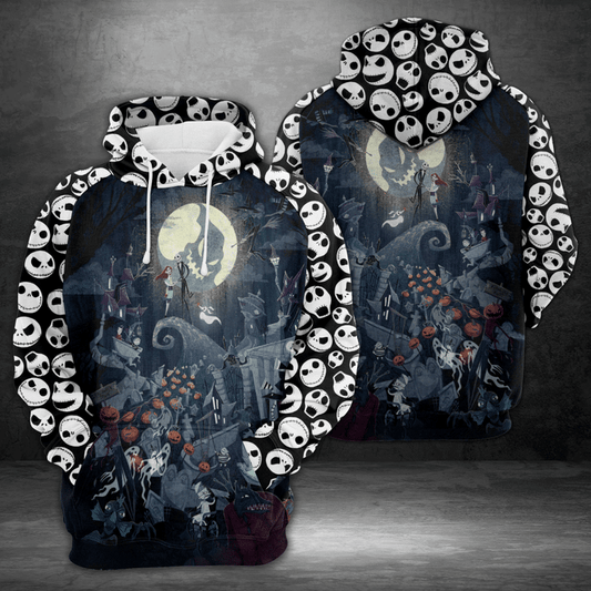 Nightmare Before Christmas Hoodie Jack And Sally Spooky Night Jack Skellington Face Pattern Black White Hoodie