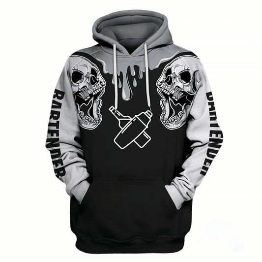 Bartender Hoodie Skulls Shaker And Bottle Bartender Black White Hoodie