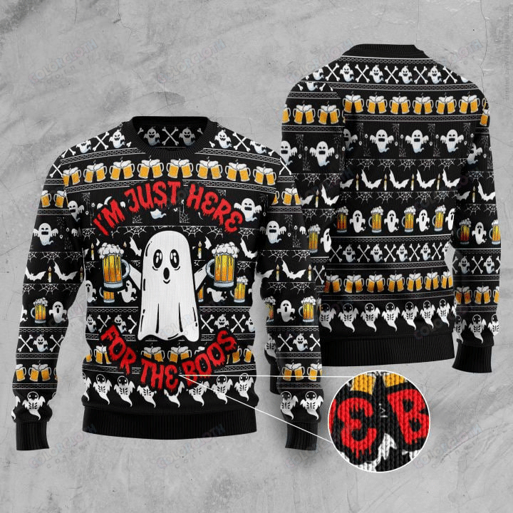 Halloween Sweater Beer Ugly Sweater I'm Just Here For The Boos Ghost Beer Ugly Sweater