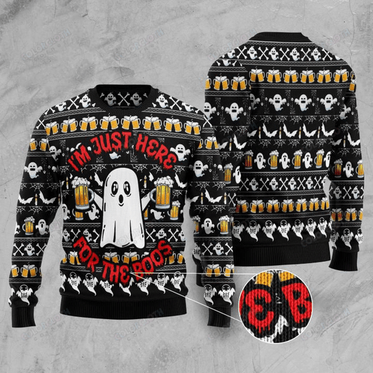 Halloween Sweater Beer Ugly Sweater I'm Just Here For The Boos Ghost Beer Ugly Sweater