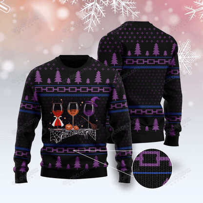 Halloween Sweater Wine Halloween Black Purple Ugly Sweater