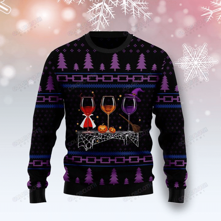 Halloween Sweater Wine Halloween Black Purple Ugly Sweater