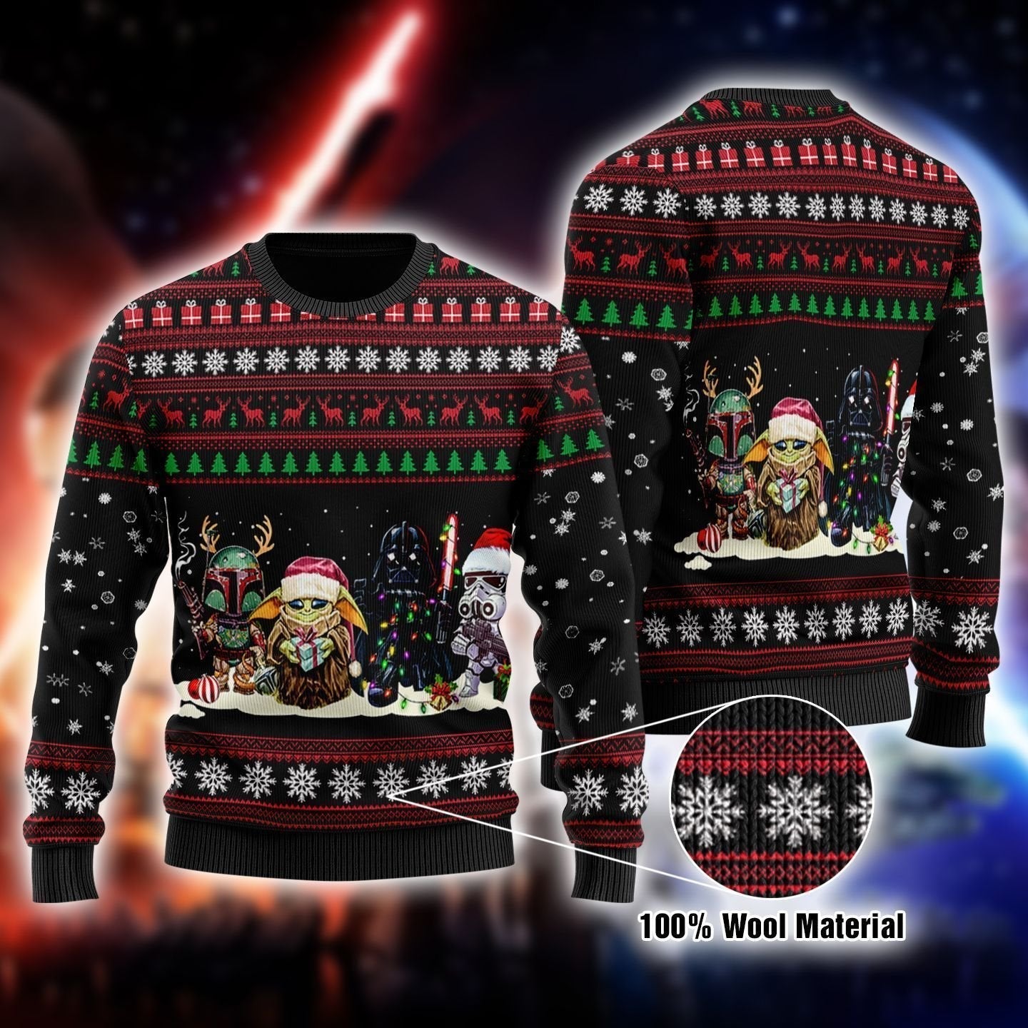 SW Sweater Mandalorian Christmas Sweater Mandalorian Grogu Darth Vader Stormtrooper Christmas Pattern Black Ugly Sweater