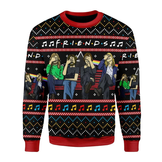 Friends Christmas Sweater Friends Covering Face Music Notes Pattern Ugly Sweater