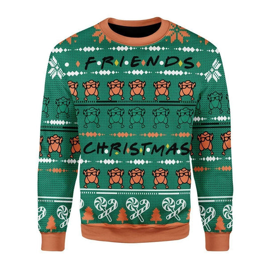 Friends Christmas Sweater Friends Christmas Turkey Pattern Green Ugly Sweater