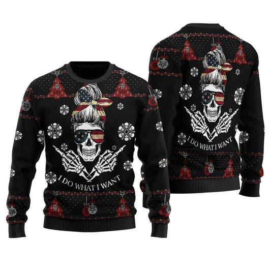 Skull Ugly Christmas Sweater Skull I Do What I Want Black Sweater