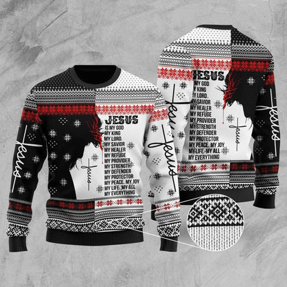 Jesus Ugly Christmas Sweater Jesus Is My Everything Black White Sweater