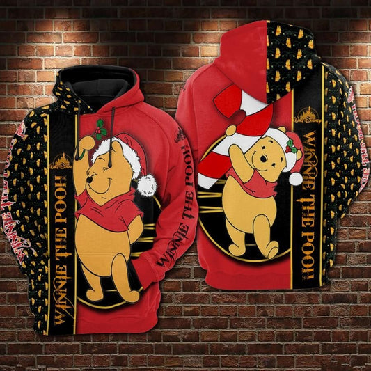 DN Christmas Hoodie Winnie The Pooh With Christmas Mistletoe Red Black Hoodie