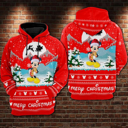 DN Hoodie Merry Christmas MK Mouse Christmas Night Red Hoodie