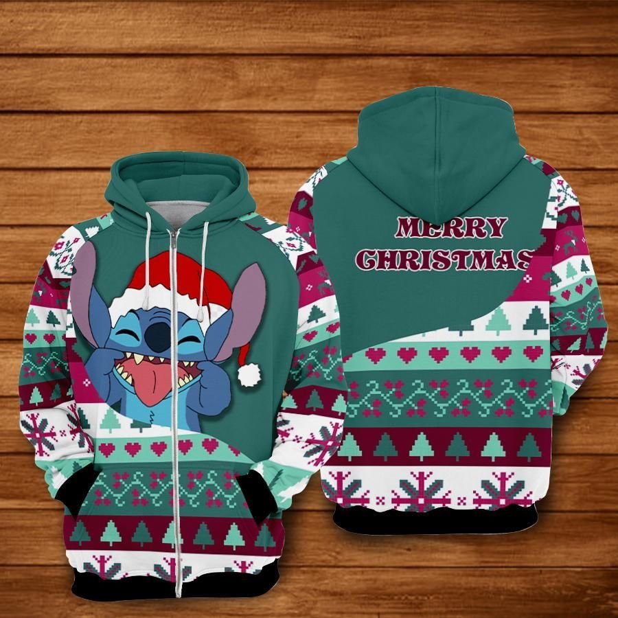 DN Christmas Hoodie Stitch Merry Christmas Christmas Pattern Green Hoodie