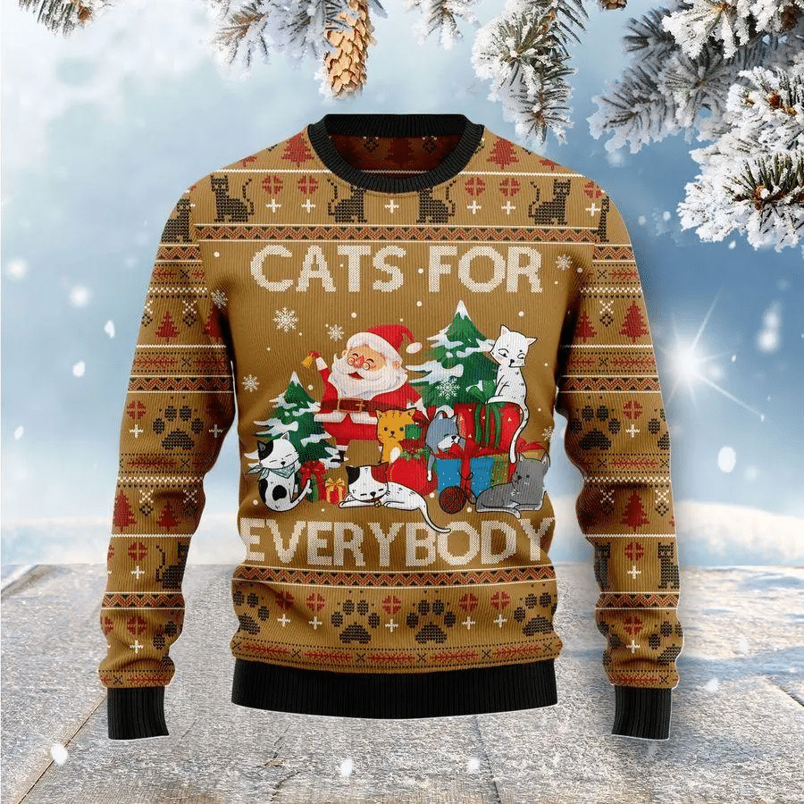 Cat Christmas Sweater Gifts Cats For Everybody Brown Ugly Sweater