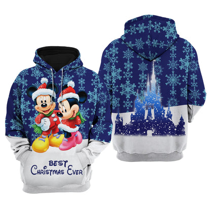 DN Christmas Hoodie DN MK And MM Mouse Best Christmas Ever Snowflakes Blue White Hoodie