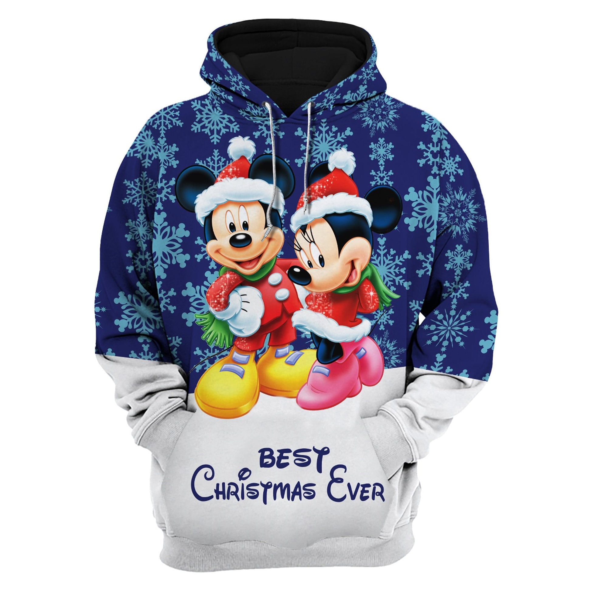 DN Christmas Hoodie DN MK And MM Mouse Best Christmas Ever Snowflakes Blue White Hoodie