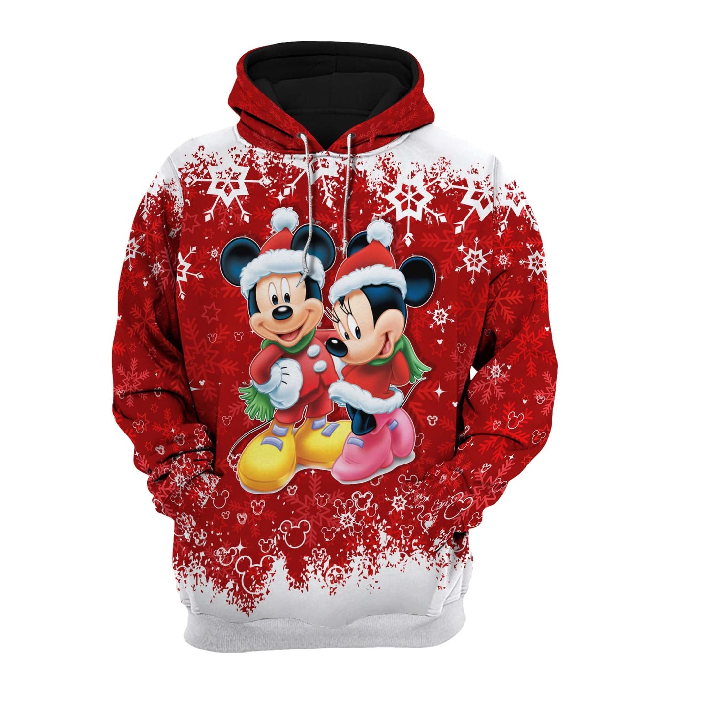 DN Christmas Hoodie MK And MM Mouse Snow Red And White Hoodie