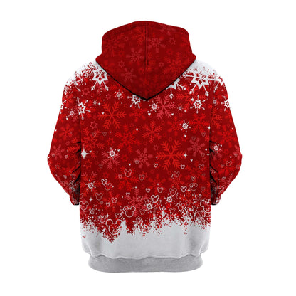 DN Christmas Hoodie MK And MM Mouse Snow Red And White Hoodie