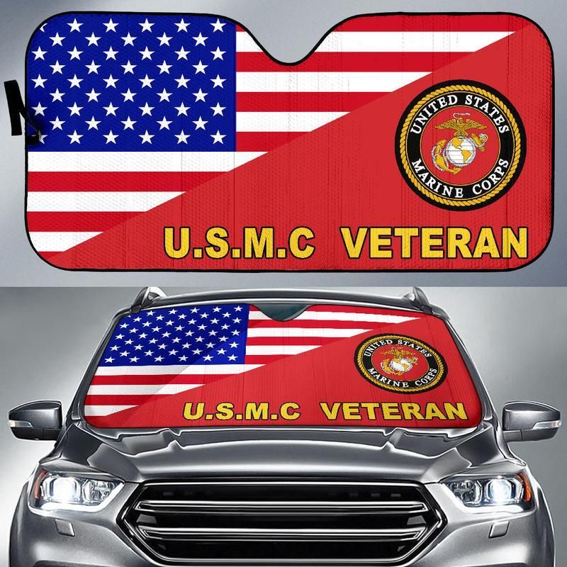 Veteran Car Sun Shade USMC Veteran American Flag Red Windshield Sun Shade