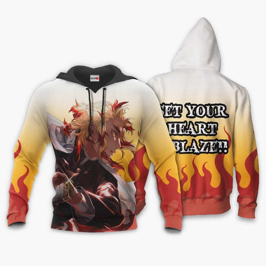 Demon Slayer Hoodie Kyojuro Rengoku Set Your Heart Ablaze Red Yellow White Hoodie