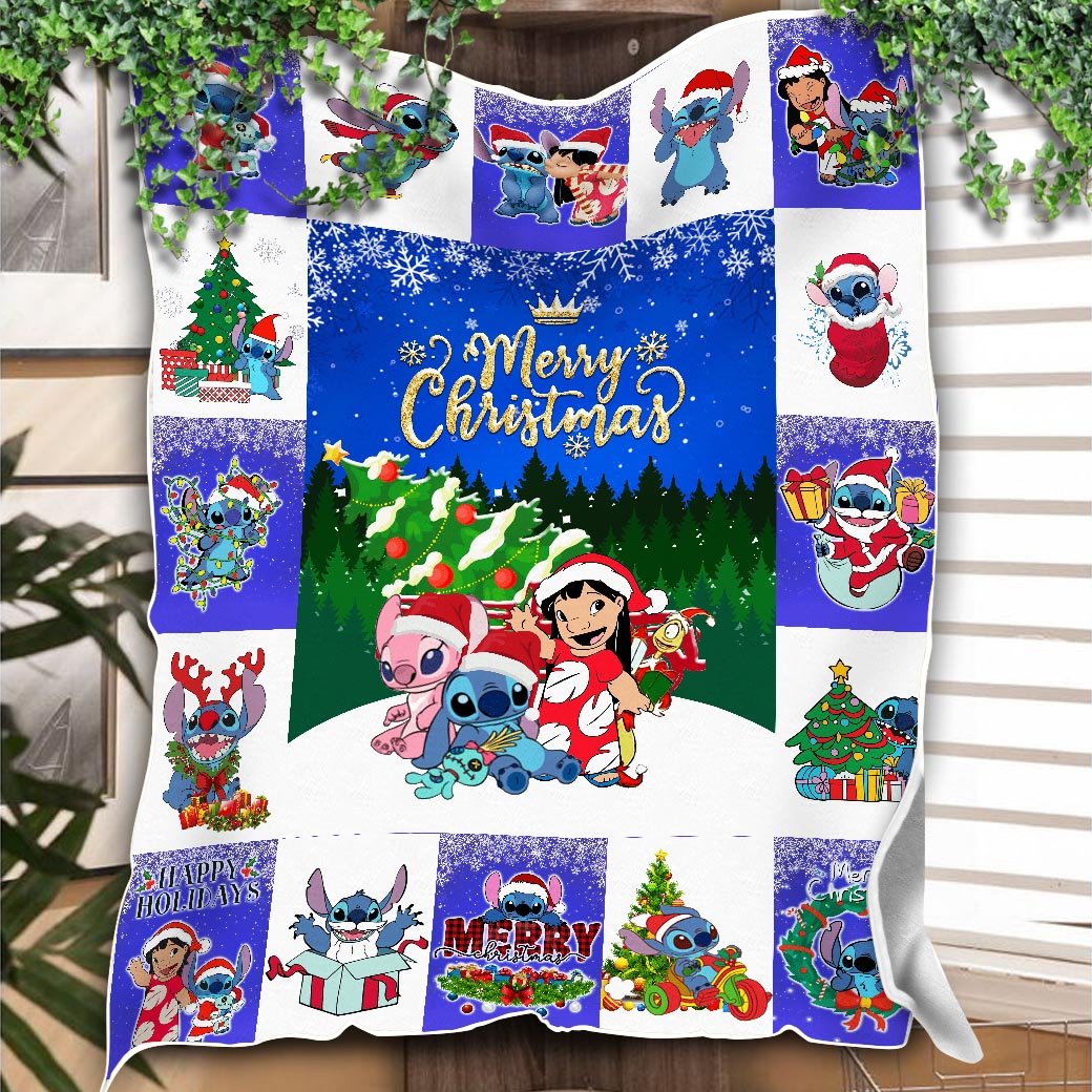 DN Christmas Blanket Stitch Angel And Lilo Merry Christmas Blue White Blanket