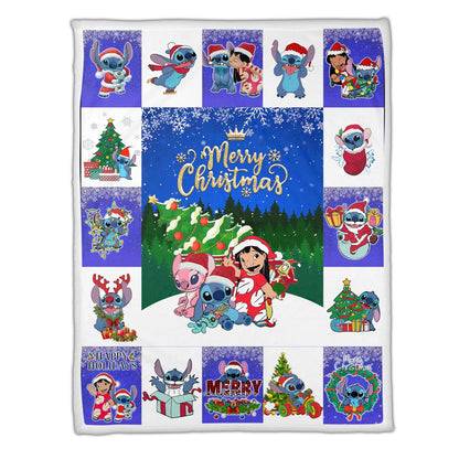 DN Christmas Blanket Stitch Angel And Lilo Merry Christmas Blue White Blanket