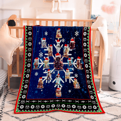 SW Christmas Blanket SW Characters On Snowflakes Christmas Blanket