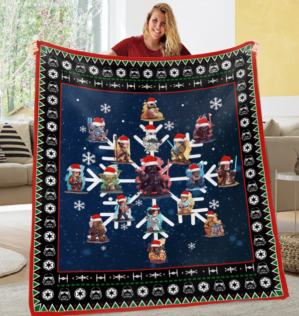 SW Christmas Blanket SW Characters On Snowflakes Christmas Blanket