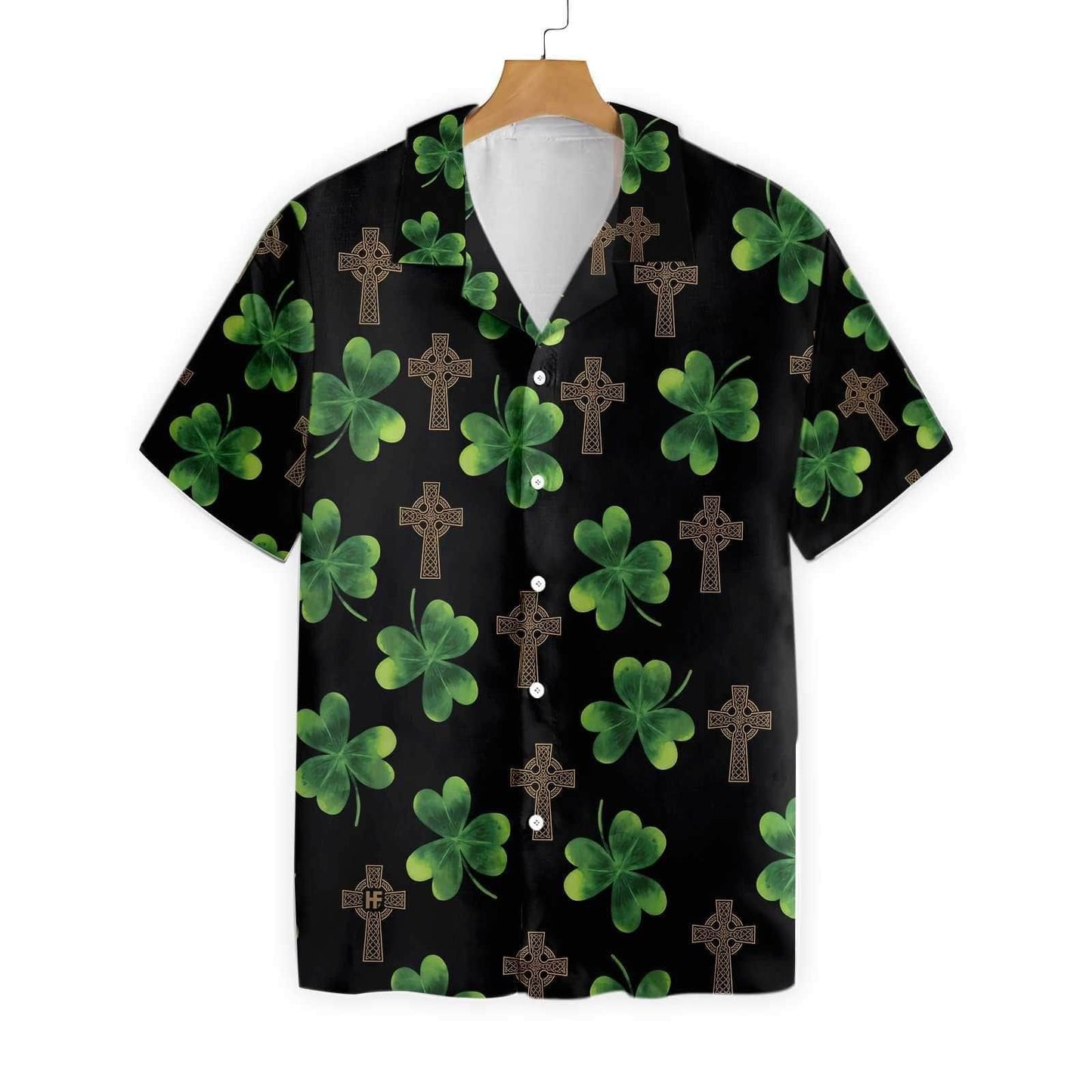 St Patrick's Day Hawaii Shirt Celtic Cross Clover Black Aloha Shirt St Patrick's Day Shirt