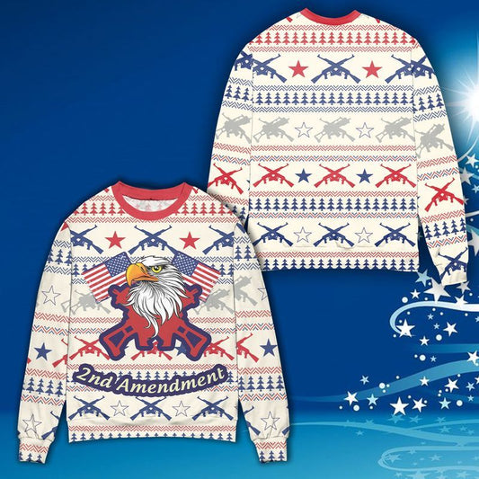 Veteran Sweater Eagle 2nd Amendment American Flag White Christmas Ugly Sweater