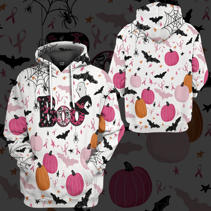 Halloween Breast Cancer T-shirt Halloween Boo Ghost Patterns Breast Cancer Ribbon Hoodie Halloween Breast Cancer Hoodie