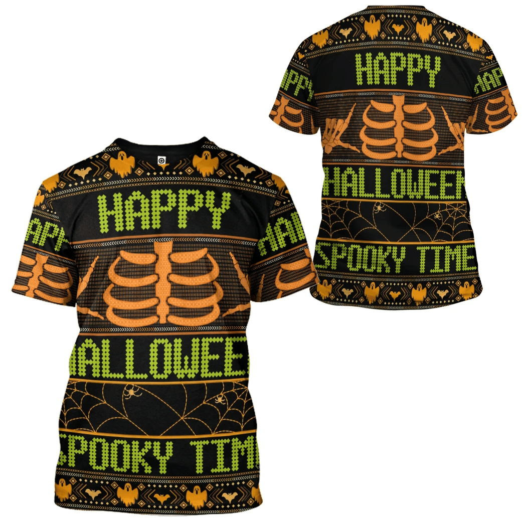 Halloween T-shirt Happy Halloween Spooky Time Skeleton Halloween Patterns Black Hoodie Halloween Hoodie