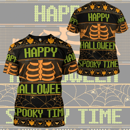 Halloween T-shirt Happy Halloween Spooky Time Skeleton Halloween Patterns Black Hoodie Halloween Hoodie