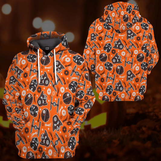 SW Halloween Shirt SW Halloween Dark Side Darth Vader Helmet Orange Hoodie SW Halloween Hoodie