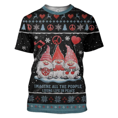 Gnome Christmas Shirt Imagine All The People Living Life In Peace Gnomes Christmas Hoodie Gnome Christmas Hoodie