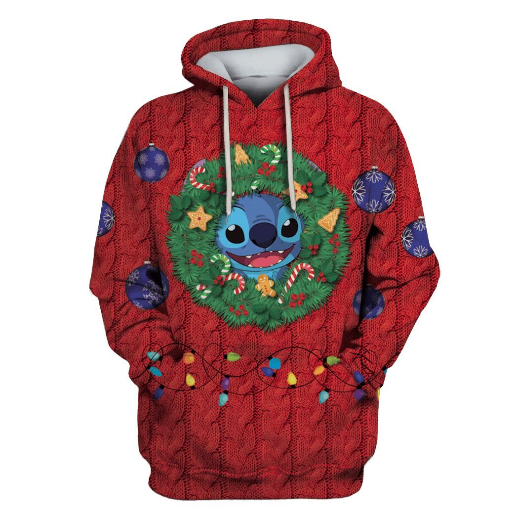 DN Christmas Hoodie Stitch Hoodie Stitch Wreath Bauble Christmas Hoodie