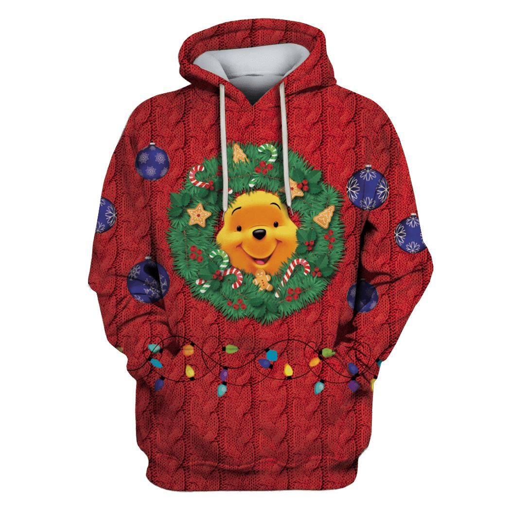 DN Christmas Hoodie Winnie The Pooh Hoodie Pooh Wreath Bauble Christmas Hoodie