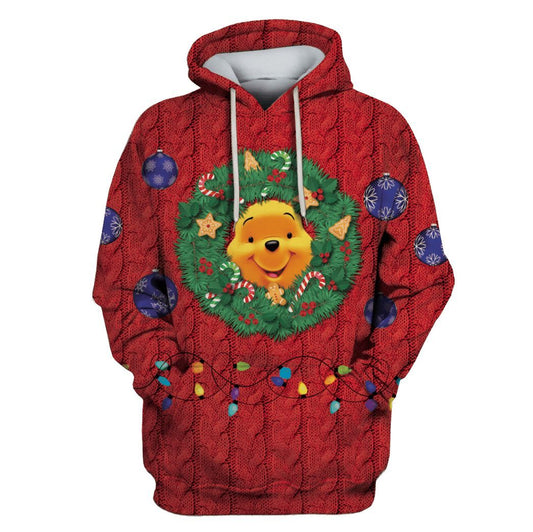 DN Christmas Hoodie Winnie The Pooh Hoodie Pooh Wreath Bauble Christmas Hoodie