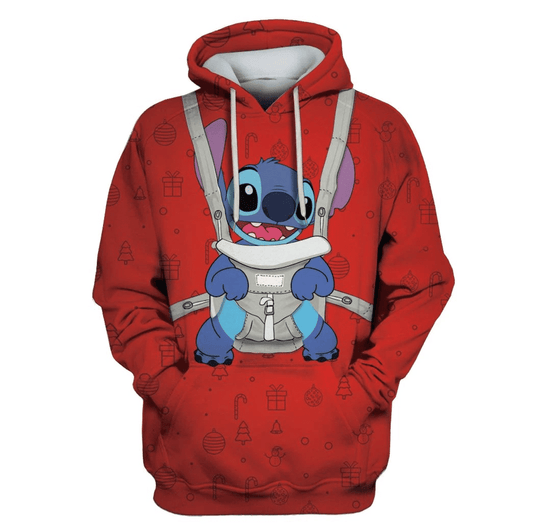 DN Christmas Hoodie Stitch Hoodie Stitch In Baby Carrier Christmas Pattern Red Hoodie