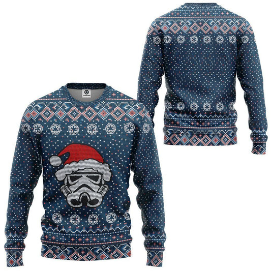 SW Ugly Sweater SW Stormtrooper Christmas Hat Galactic Republic Pattern Blue Sweater