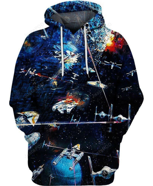 SW Hoodie SW Spaceships Graphic Hoodie Black Blue Unisex