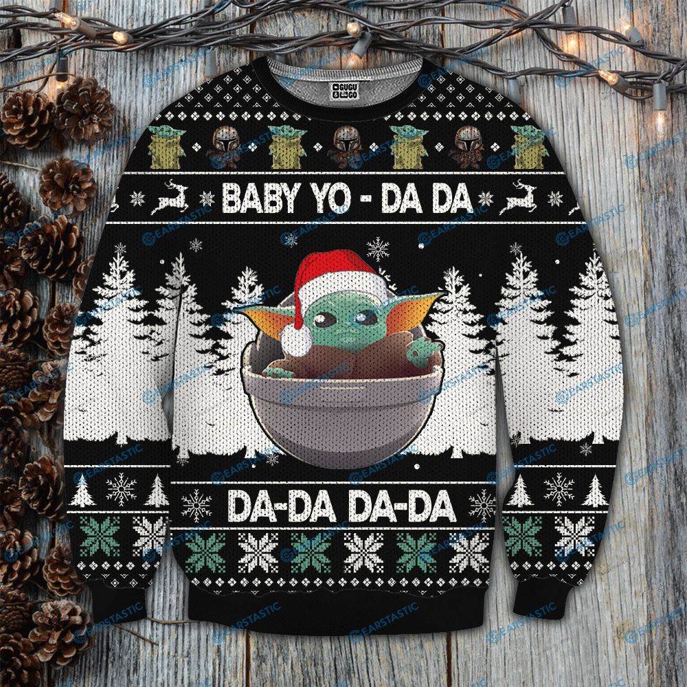 SW Ugly Sweater Baby Yo Da Da Da Da Grogu Christmas Black Sweater