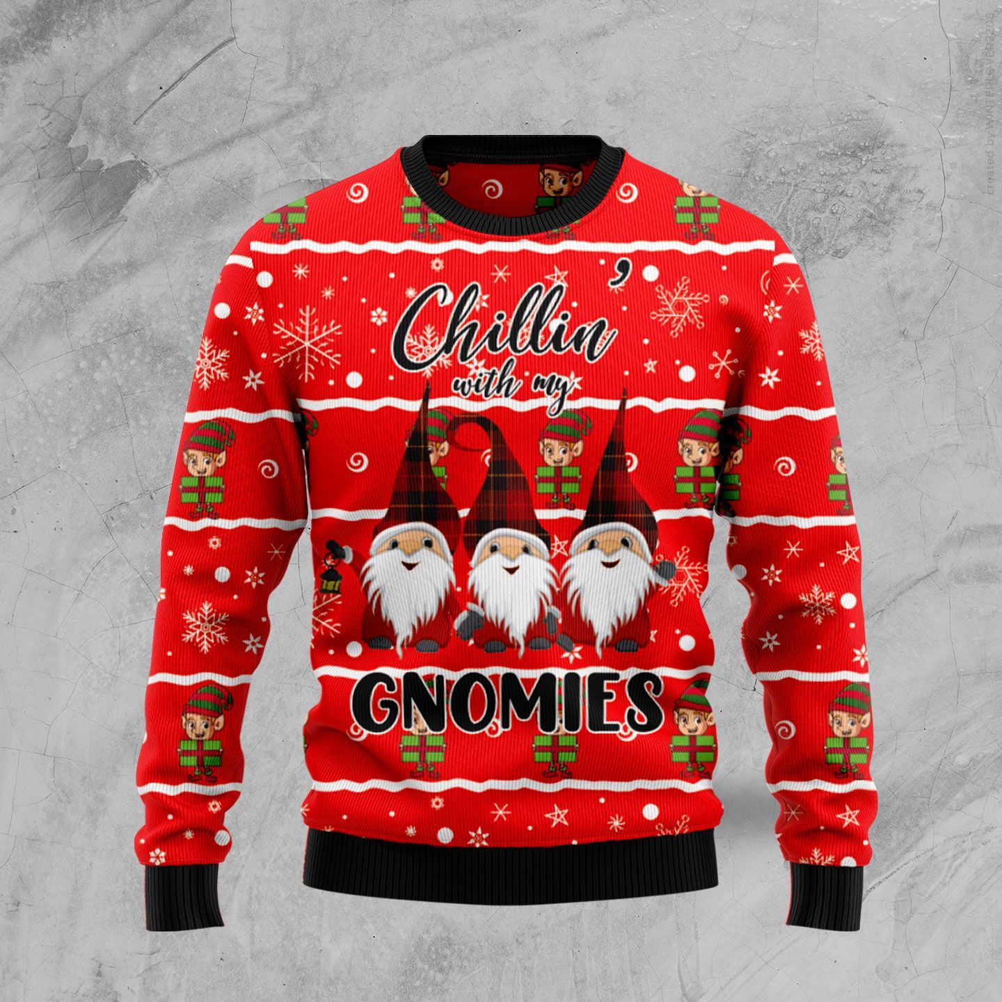 Gnome Christmas Ugly Sweater Three Gnomes Chilling With My Gnomie Christmas Pattern Red Sweater