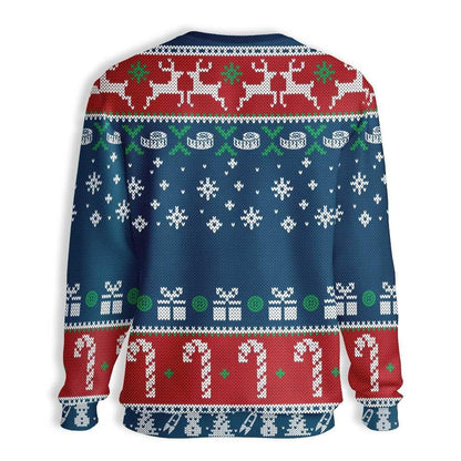 Gnome Christmas Ugly Sweater Three Gnomes Christmas Presents Candies Pattern Blue Red Sweater