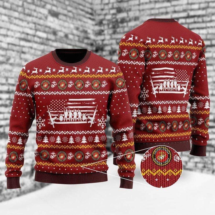 Veteran Sweater United States Marine Corps Soldiers Veteran Christmas Red Ugly Sweater