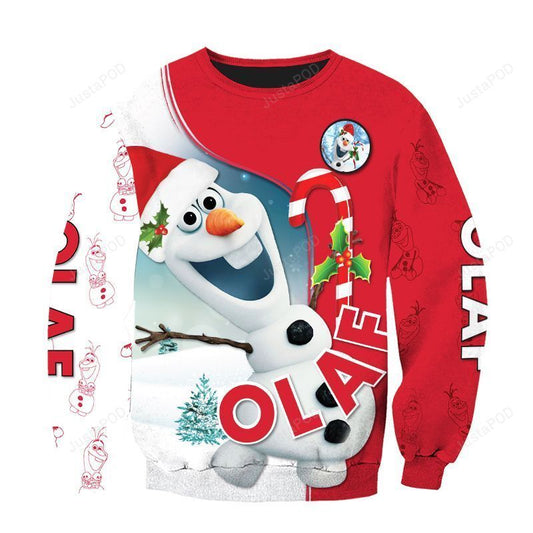 DN Chrsitmas Ugly Sweater Frozen Olaf Candy And Christmas Hat White Red Sweater